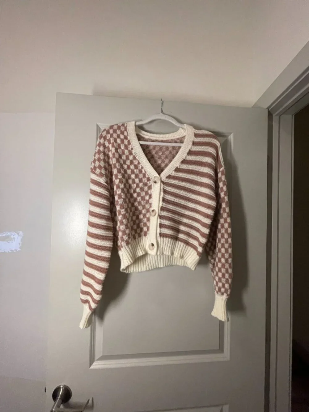 Checker Pattern Drop Shoulder Cardigan - Picture 4 of 7